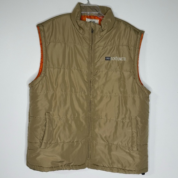 Ecko Unltd Full Zip Sleeveless White Black Logo Puffer Vest - Picture 1 of 8